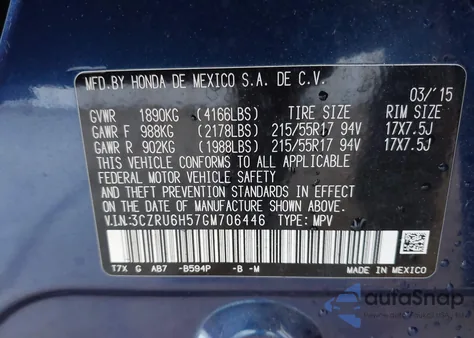 2016 Honda Hr-V Ex z USA, uszkodzony, nr VIN 3CZRU6H57GM706446